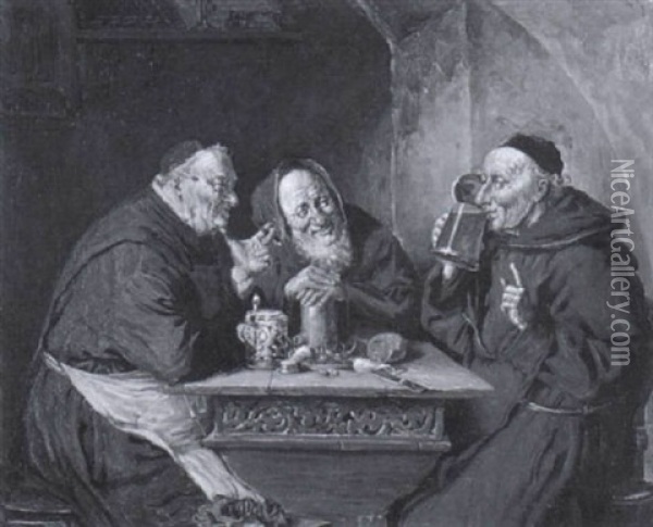 Drei Monche In Der Brotzeit Oil Painting - Oluf Simony Jensen