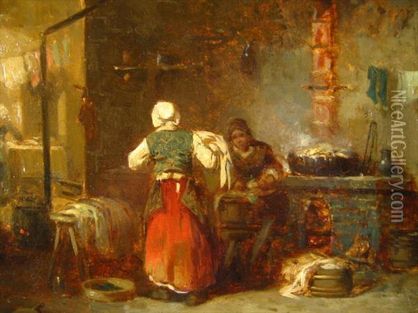The Washer Women Oil Painting - Alexis Auguste Darcy-Dumoulin