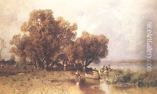 Fishermens Hut at the Lake Balaton 1877 Oil Painting - Geza Meszoly