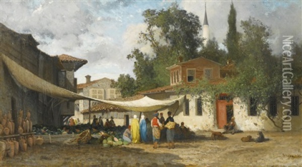 A Turkish Market Oil Painting - Germain Fabius Brest