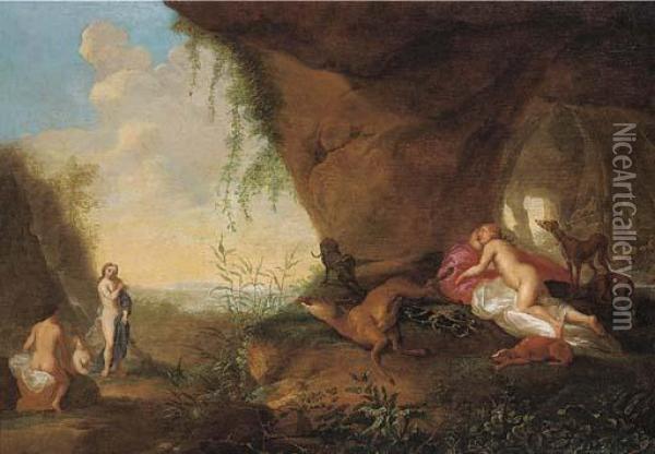 Diana And Her Nymphs Resting By A Cave Oil Painting - Abraham van Cuylenborch