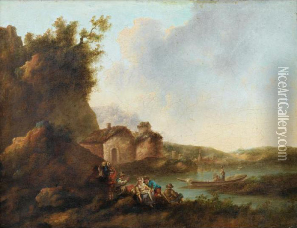Paysages De Riviere Avec Des Embarcations Oil Painting - Jean Baptiste Sarrazin