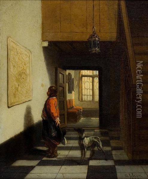 Bezoeker In Het Brouwershuis Te Antwerpen Oil Painting - Alexandre Louis Lion