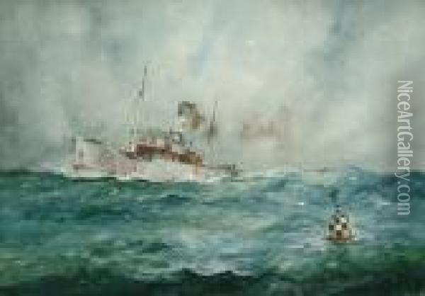 A Steamer In A Heavy Sea Oil Painting - William Minshall Birchall