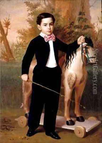 Portrait of a Boy with a Horse Oil Painting - Antonio Maria Esquivel Suarez de Urbina