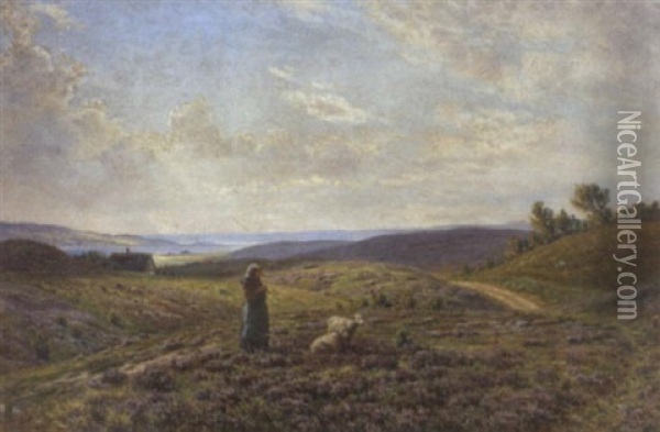 Danische Schaferin In Der Heide Oil Painting - Emil Carl Lund