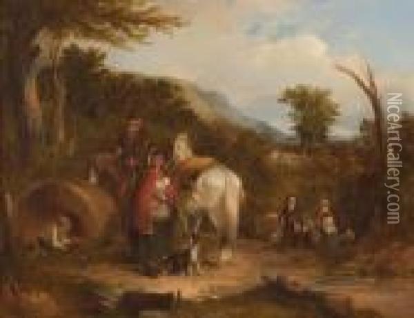 A Peasant Family On The Road Oil Painting - Snr William Shayer