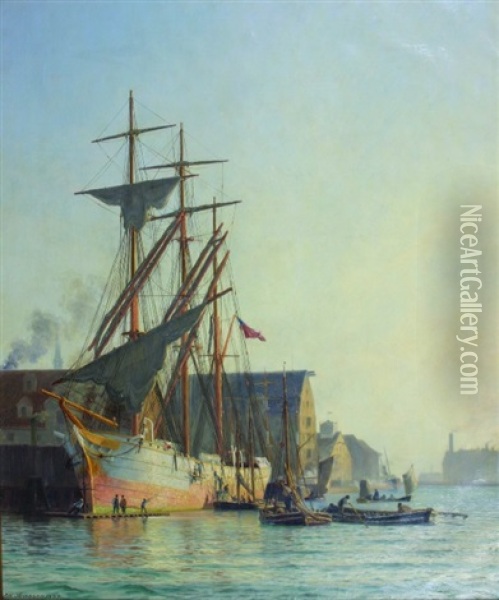 An American Ship In Copenhagen Oil Painting - Vilhelm Karl Ferdinand Arnesen