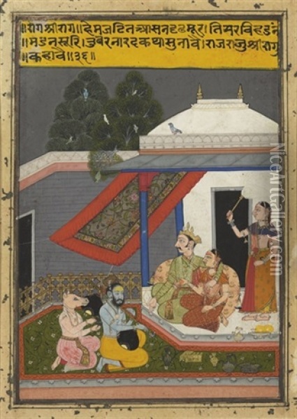 Ragamala:  Sri Raga (folio) Oil Painting -  Indian School-Mewar (18)
