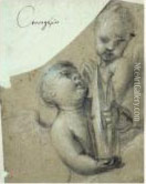 Deux Putti, L'un Tenant Une Mitre Oil Painting - Fra Bartolommeo della Porta
