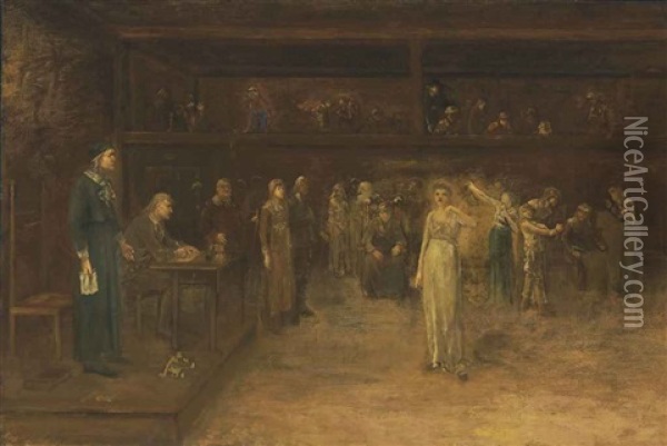 An Examination Of Witnesses In A Trial For Witchcraft Oil Painting - George F. Fuller