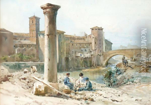 A View In Rome Oil Painting - Ettore Roesler Franz