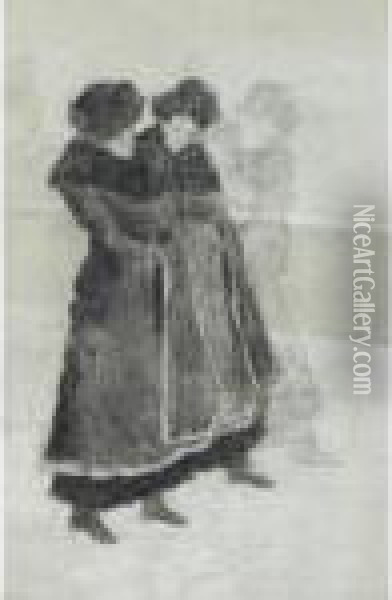 Due Donne In Pelliccia (two Women In Fur Coats) Oil Painting - Giovanni Segantini