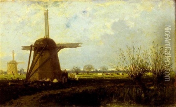 Les Moulins Oil Painting - Eugene F. A. Deshayes
