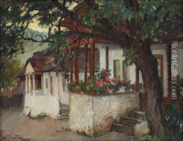Porch With Flowers Oil Painting - Stefan Popescu
