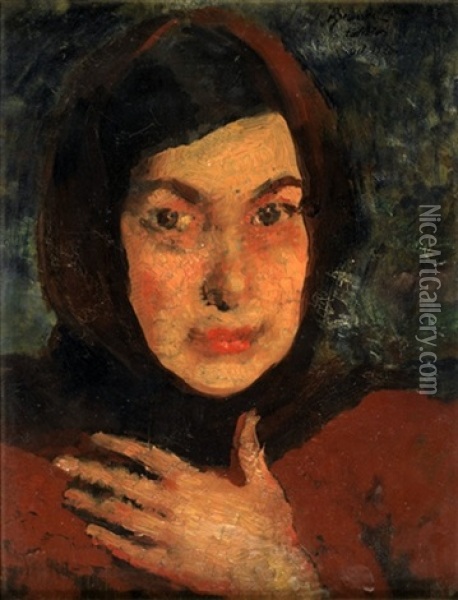 Portrait De Jeune Fille Oil Painting - Albert Besnard
