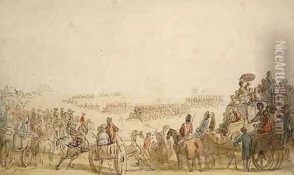 Review of the Light Horse Volunteers on Wimbledon Common, 1798 Oil Painting - Thomas Rowlandson