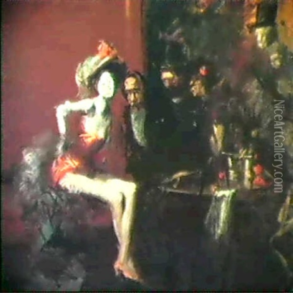 Cabaret Girl And Entourage Oil Painting - Jean-Louis Forain