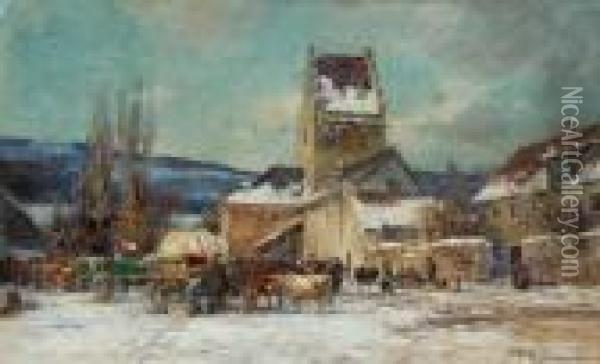 Viehmarkt Im Winter Oil Painting - Karl Stuhlmuller