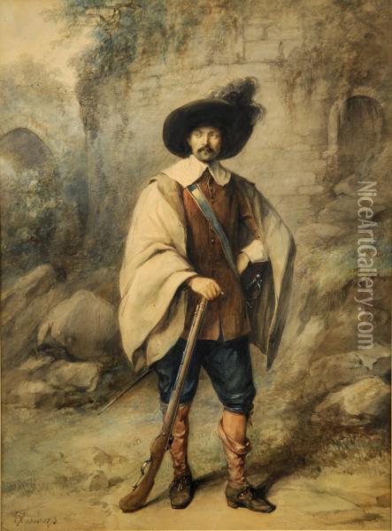 Portrait D'homme Au Fusil Oil Painting - Jean-Baptiste Madou