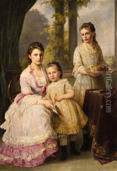 Three Sisters Oil Painting - Joseph Hartmann