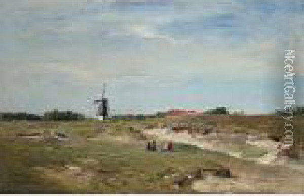 Landscape With Windmill Oil Painting - Ivan Pavlovich Pokhitonov
