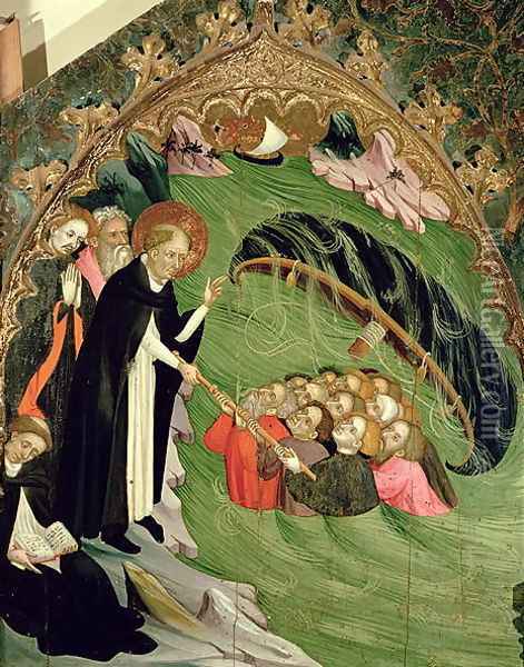 St. Dominic Rescuing Shipwrecked Fishermen from Drowning, detail from the Altarpiece of St. Claire 1415 Oil Painting - Lluis Borrassa
