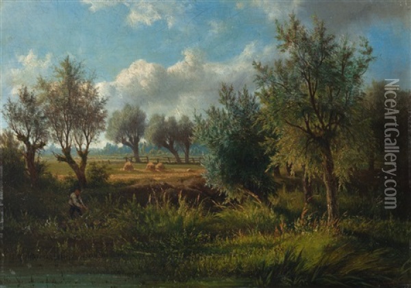 Hollandische Landschaft Mit Heuschober Oil Painting - Paul Joseph Constantin Gabriel