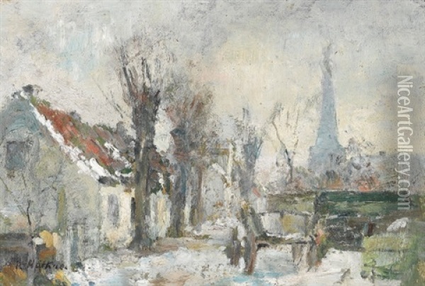 Dorfstrase Im Winter Oil Painting - Rudolf Hoeckner