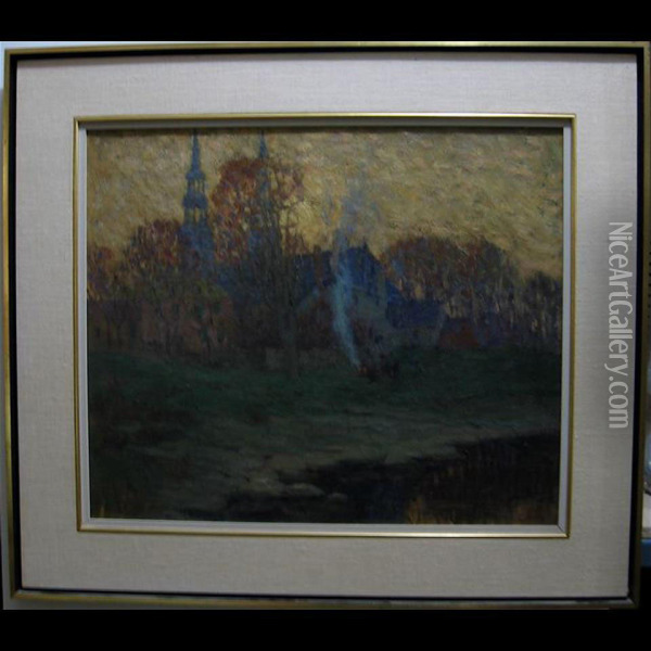 Figures By Fire Oil Painting - Guy M. Brock
