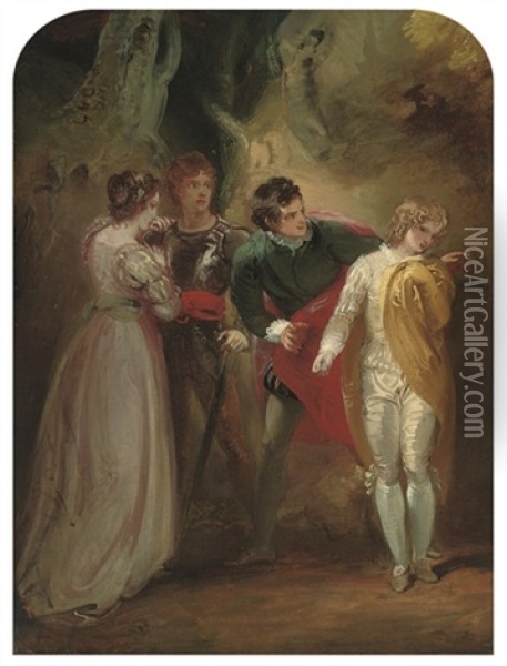 Sylvia And The Outlaws: A Scene From Shakespeare's Two Gentlemen Of Verona Oil Painting - Thomas Stothard