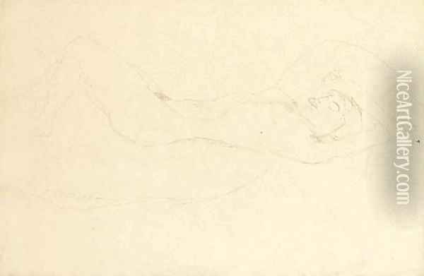 Liegender Akt mit verschrankten Unterarmen Oil Painting - Gustav Klimt