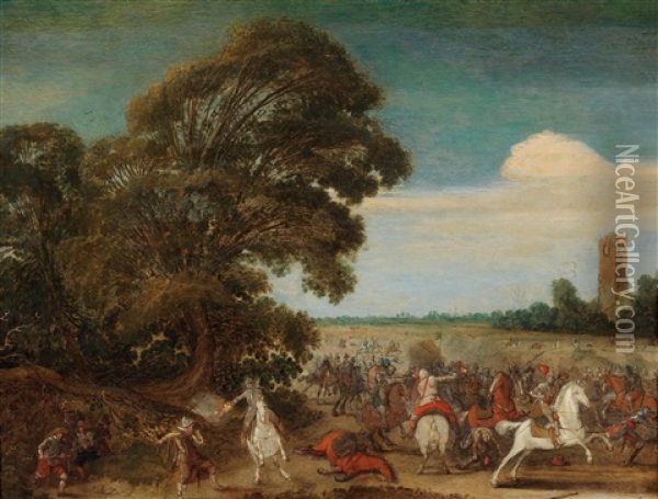 A Cavalry Engagement Oil Painting - Esaias van de Velde the Elder