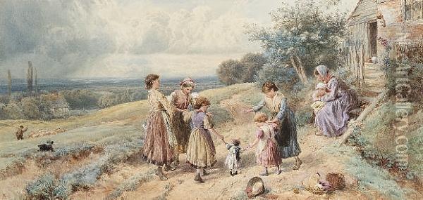Teaching Dolly To Walk Oil Painting - Myles Birket Foster