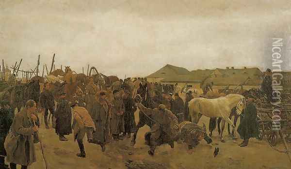 Market. Selling of the Horse Oil Painting - Jozef Chelmonski