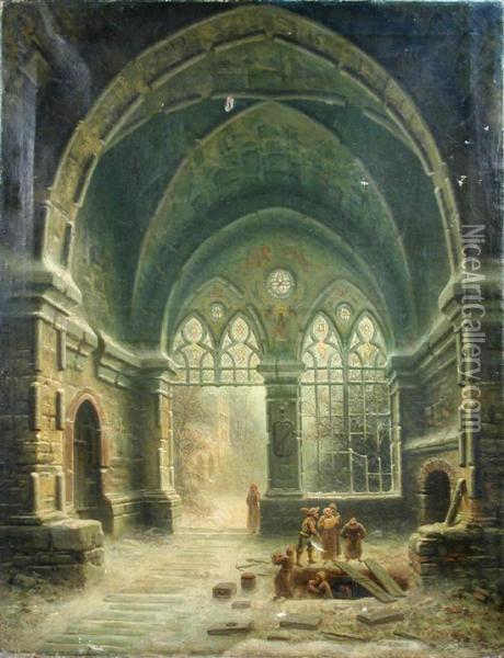 View Of The Interior Of A Cathedral Oil Painting - Albert Bredow