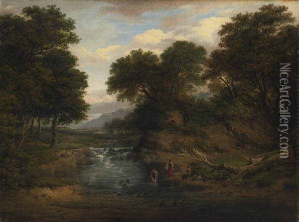 Washers In A Stream Oil Painting - Patrick Nasmyth