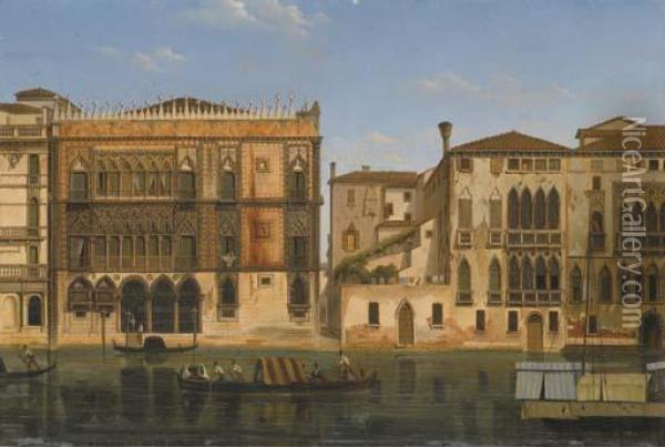 Vue Du Grand Canal Et De La Ca' D'oro A Venise Oil Painting - Alexandre Raulin