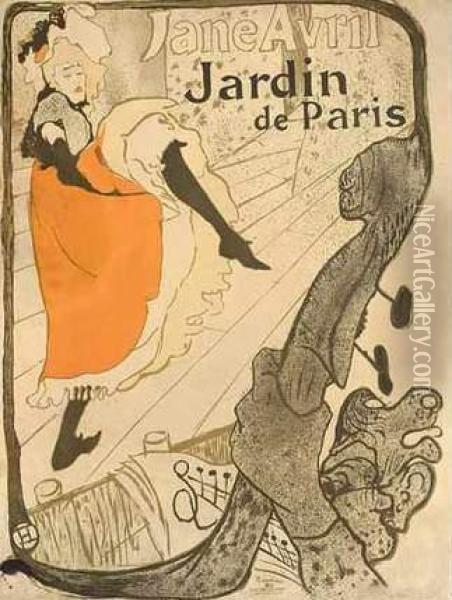 Jane Avril. Jardin De Paris. Oil Painting - Henri De Toulouse-Lautrec