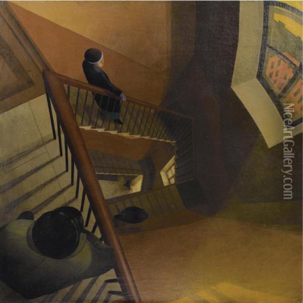 The Staircase Oil Painting - Leonid T. Chupiatov