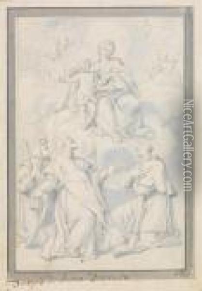 Saints En Adoration Devant Une Vierge A L'enfant Oil Painting - Giovanni Battista Salvi