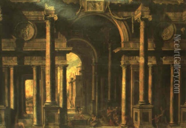 Vue Imaginaire D'un Palais Romain Avec Le Christ Oil Painting - Viviano Codazzi