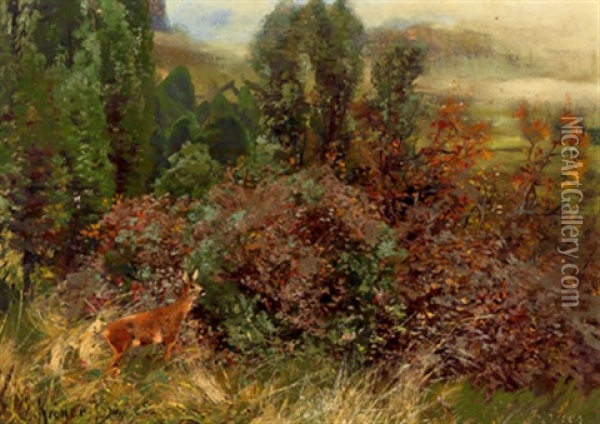 Ein Sichernder Rehbock Im Teutoburger Wald Oil Painting - Christian (Johann Christian) Kroener