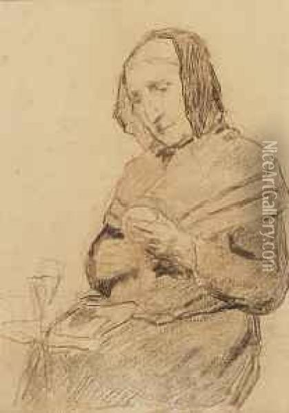 Sitzende Bernerin Mit Spitzenhaubchen, Ein Wollknauel In Den Handen Oil Painting - Albert Anker
