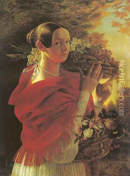 Young Woman with Basket 1835 Oil Painting - Ivan Khrutsky