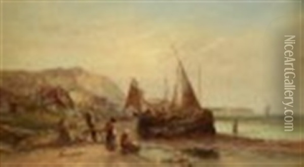 Fishing Boat On The Shore Oil Painting - Alfred Pollentine