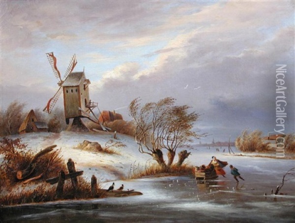 A Stormy Day On The Ice Oil Painting - Lodewijk Johannes Kleijn