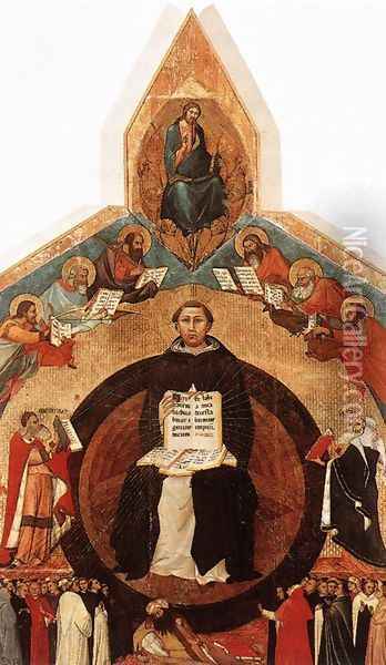 Triumph of St Thomas Aquinas c. 1340 Oil Painting - Francesco Traini