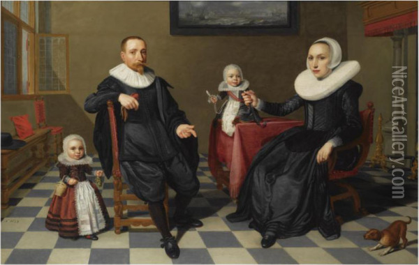 A Portrait Of A Gentleman And His Wife Oil Painting - Jan Daemen Cool