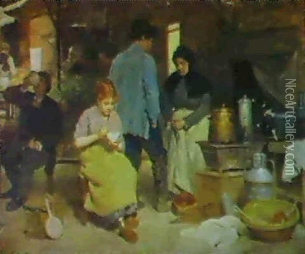 L'entree Du Cabaret, La Vendeuse De Soupe Oil Painting - Victor Gabriel Gilbert